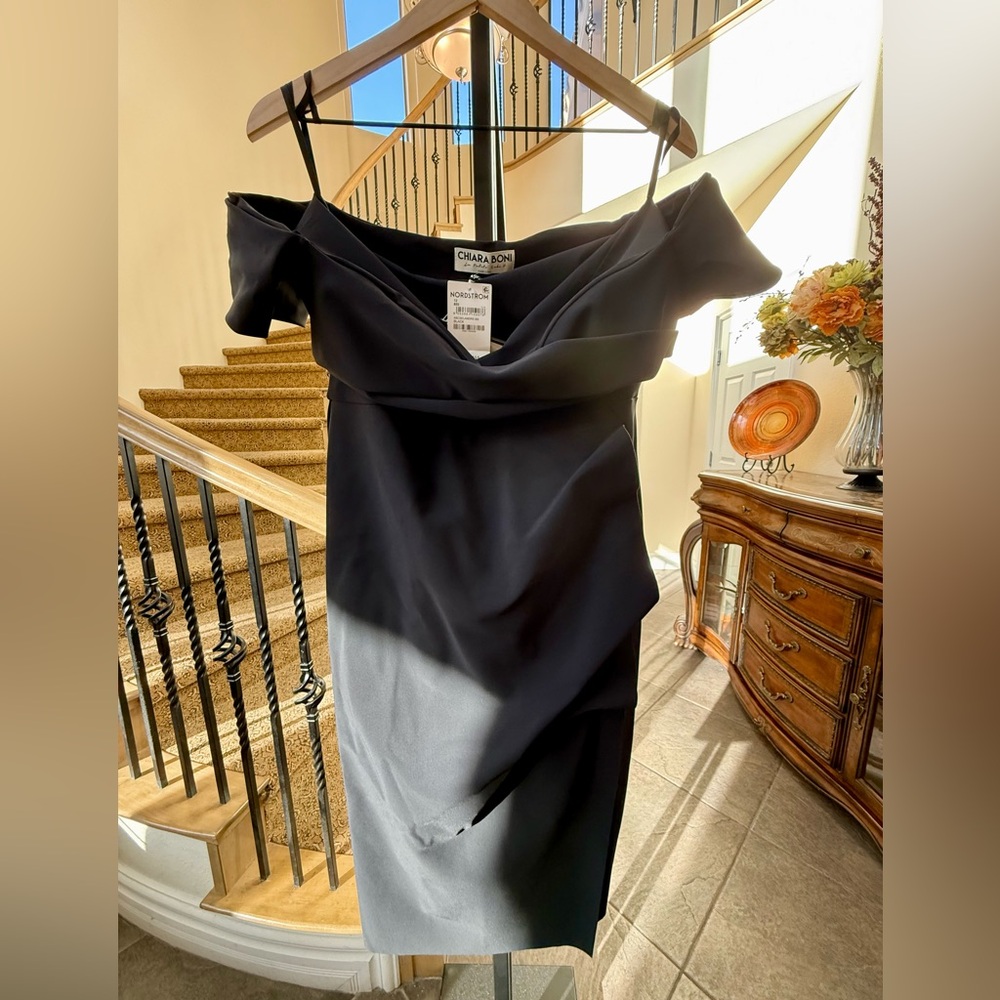 CHIARA BONI La Petite Robe Selandre Off-Shoulder Black Sheath Dress NWT $795
